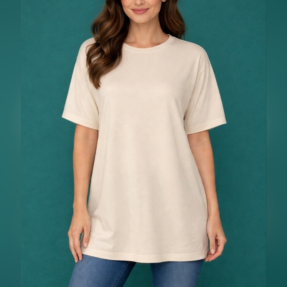 VTG BELFORD Cream Short Sleeve Knit Crew Neck Tunic